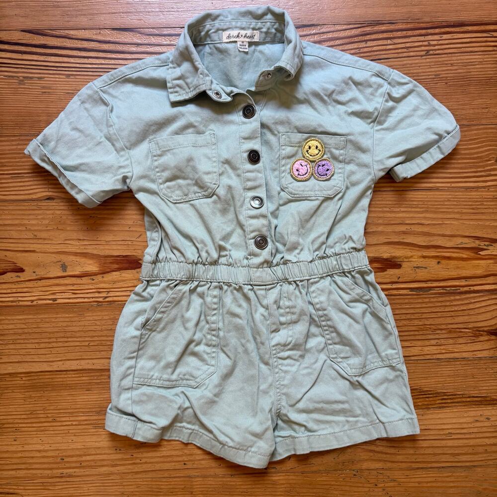 Derek Heart mint green smily face patch‎ short sleeve girls romper SIZE 6
